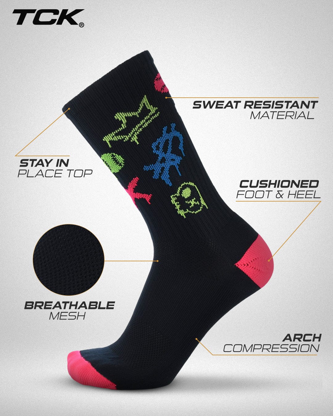 After-Glow Graffiti Neon Baseball Crew Socks - Image 3