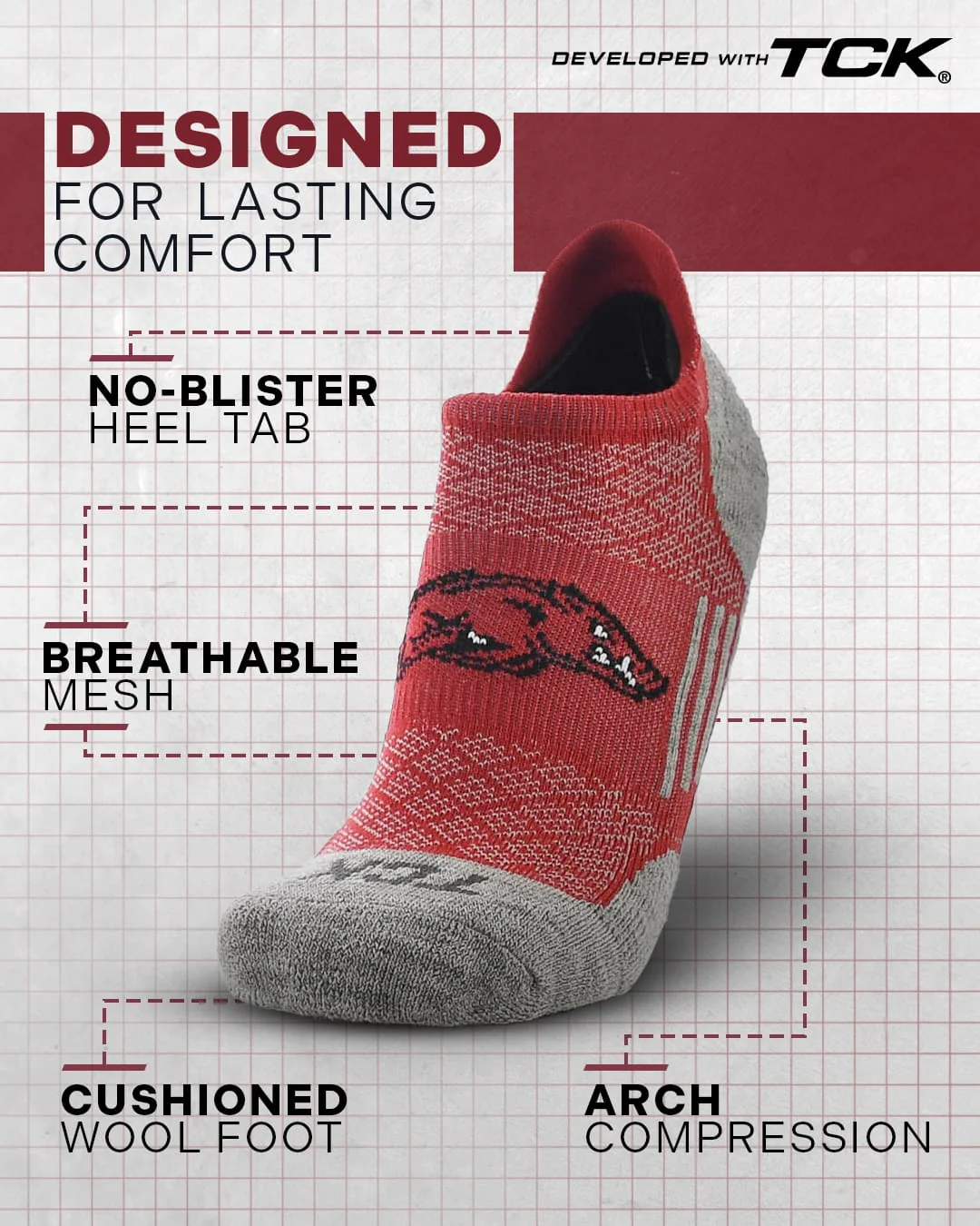 Arkansas Razorbacks No Show Tour Socks - Image 2