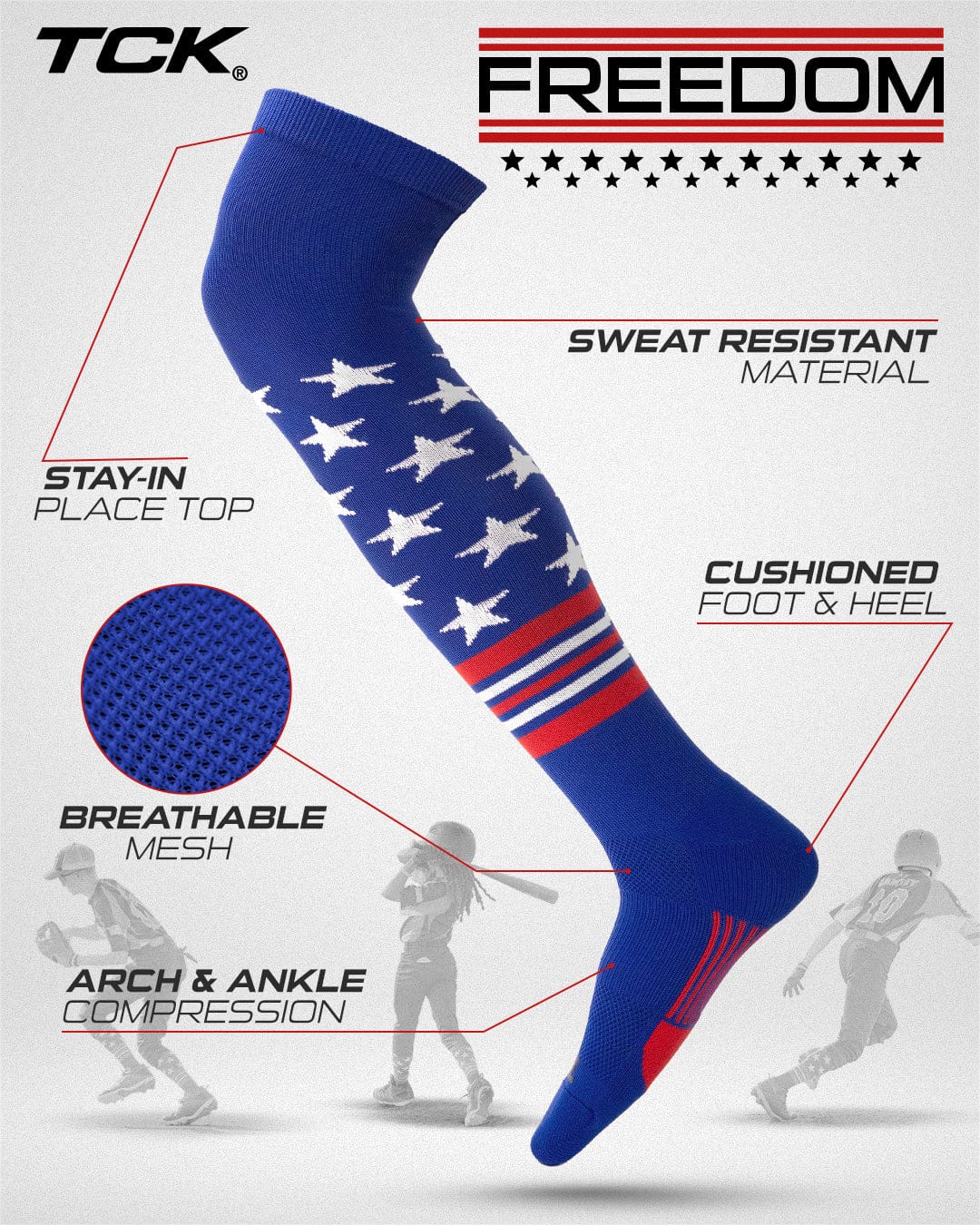 Custom Over the Knee Baseball and Softball Socks - Dugout Freedom Pattern - Image 3