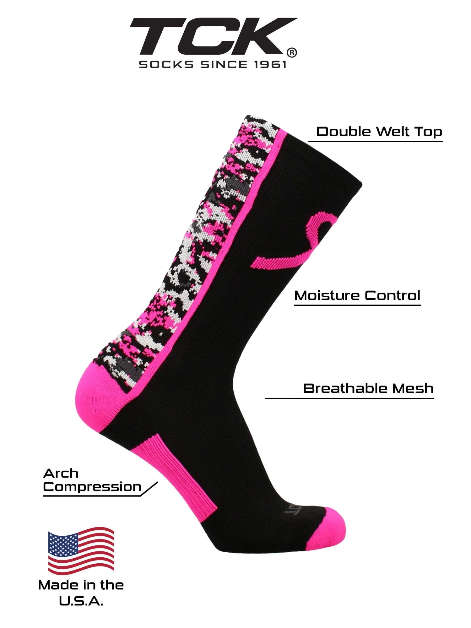 Pink Awarness Sports Socks Digital Camo Crew - Image 4