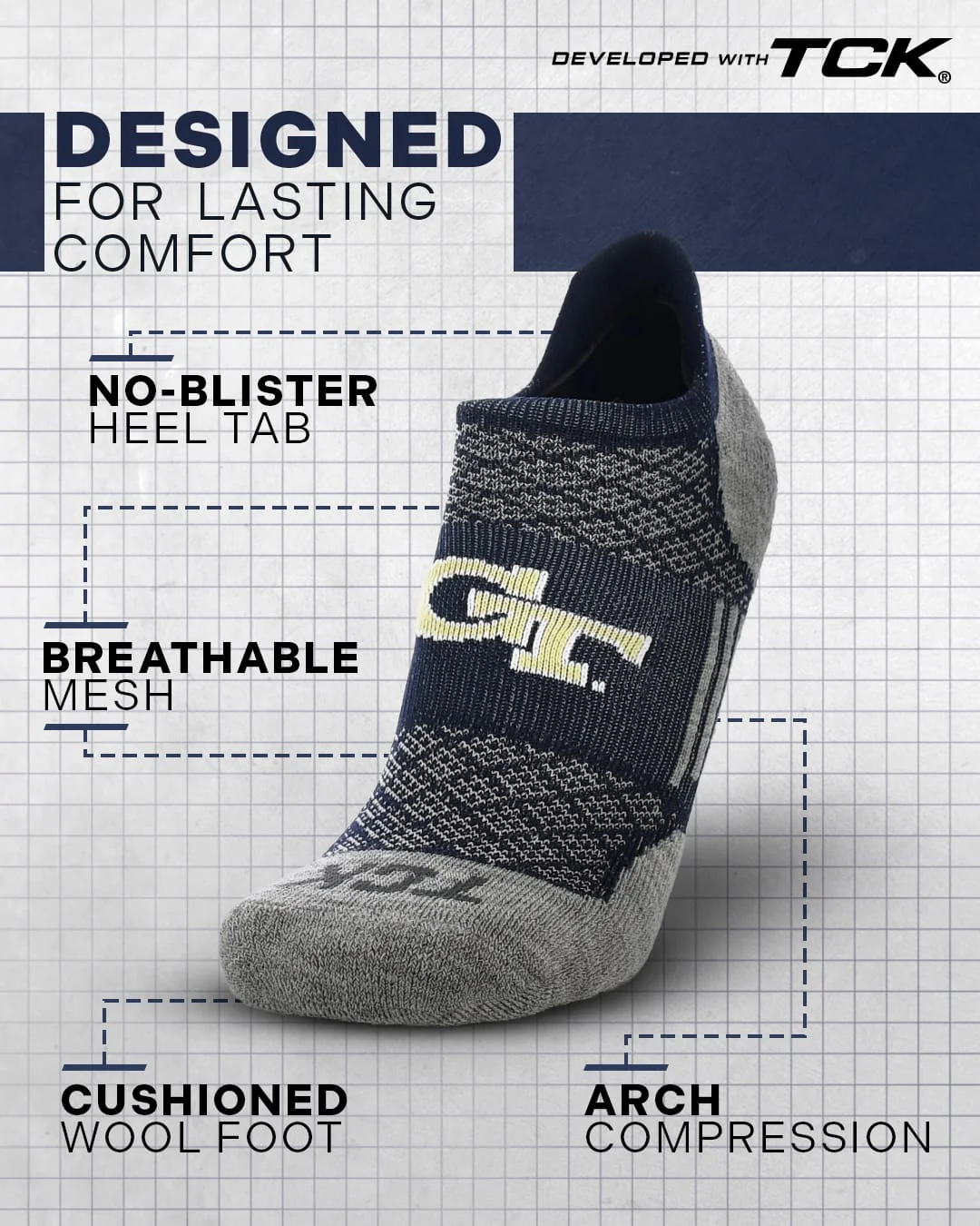 Georgia Tech Yellow Jackets No Show Tour Socks - Image 2