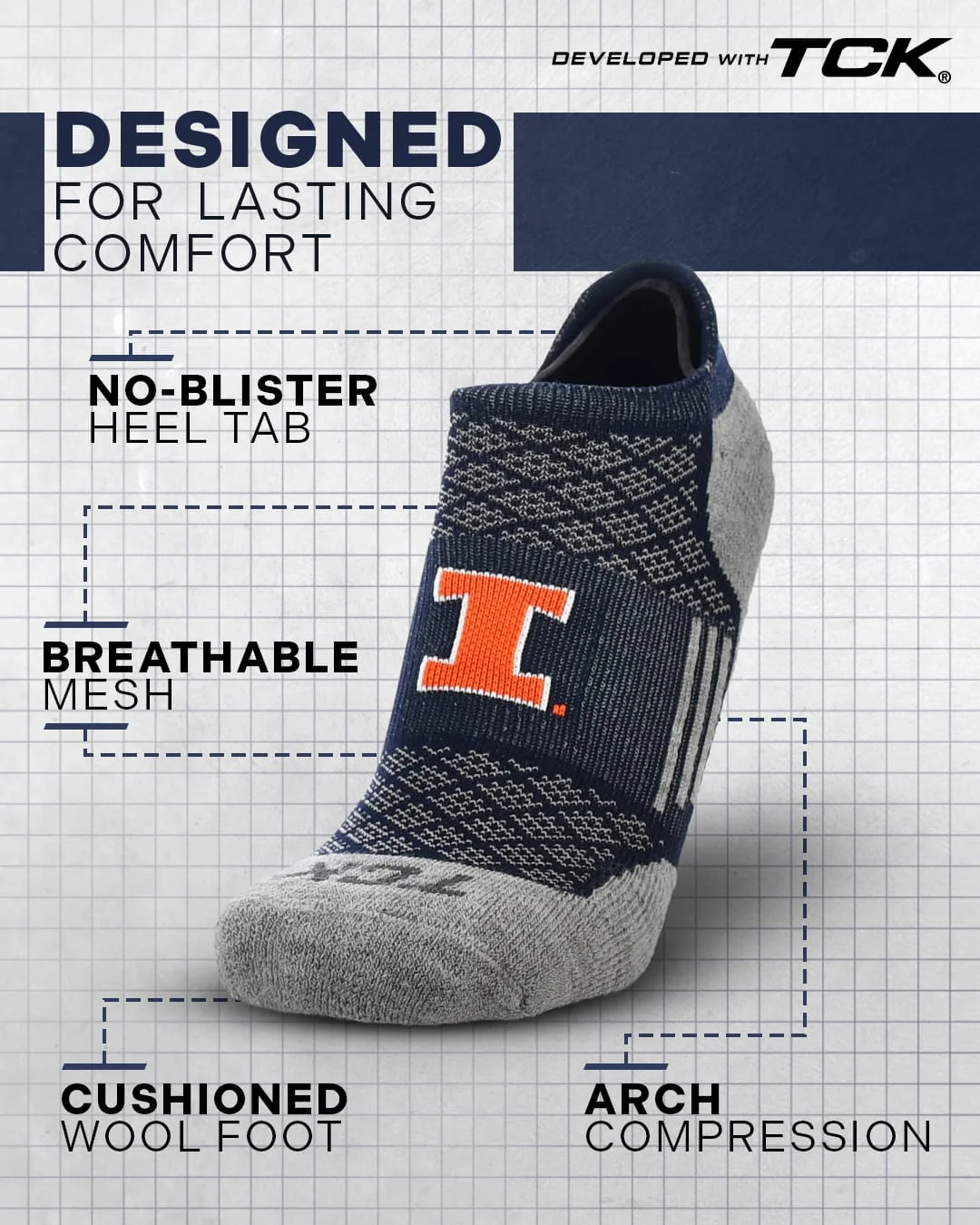 Illinois Fighting Illini No Show Tour Socks - Image 2