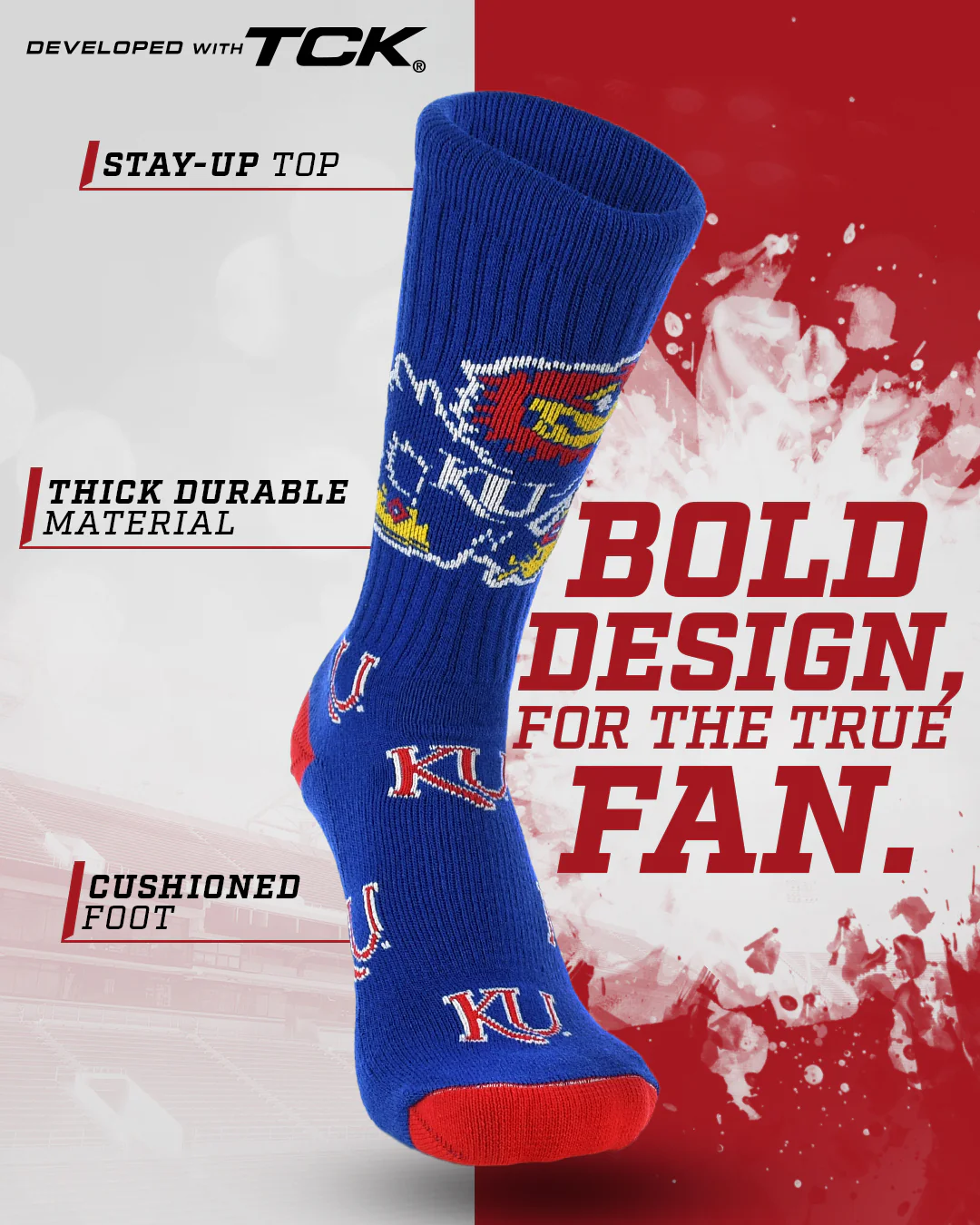 Kansas Jayhawks Mayhem Crew Socks - Image 2