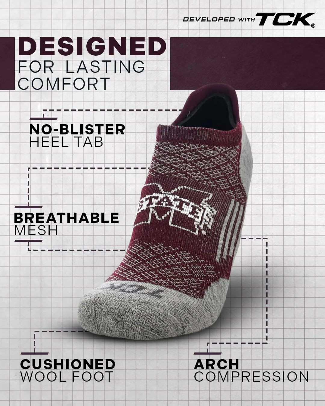 Mississippi State Bulldogs No Show Tour Socks - Image 2