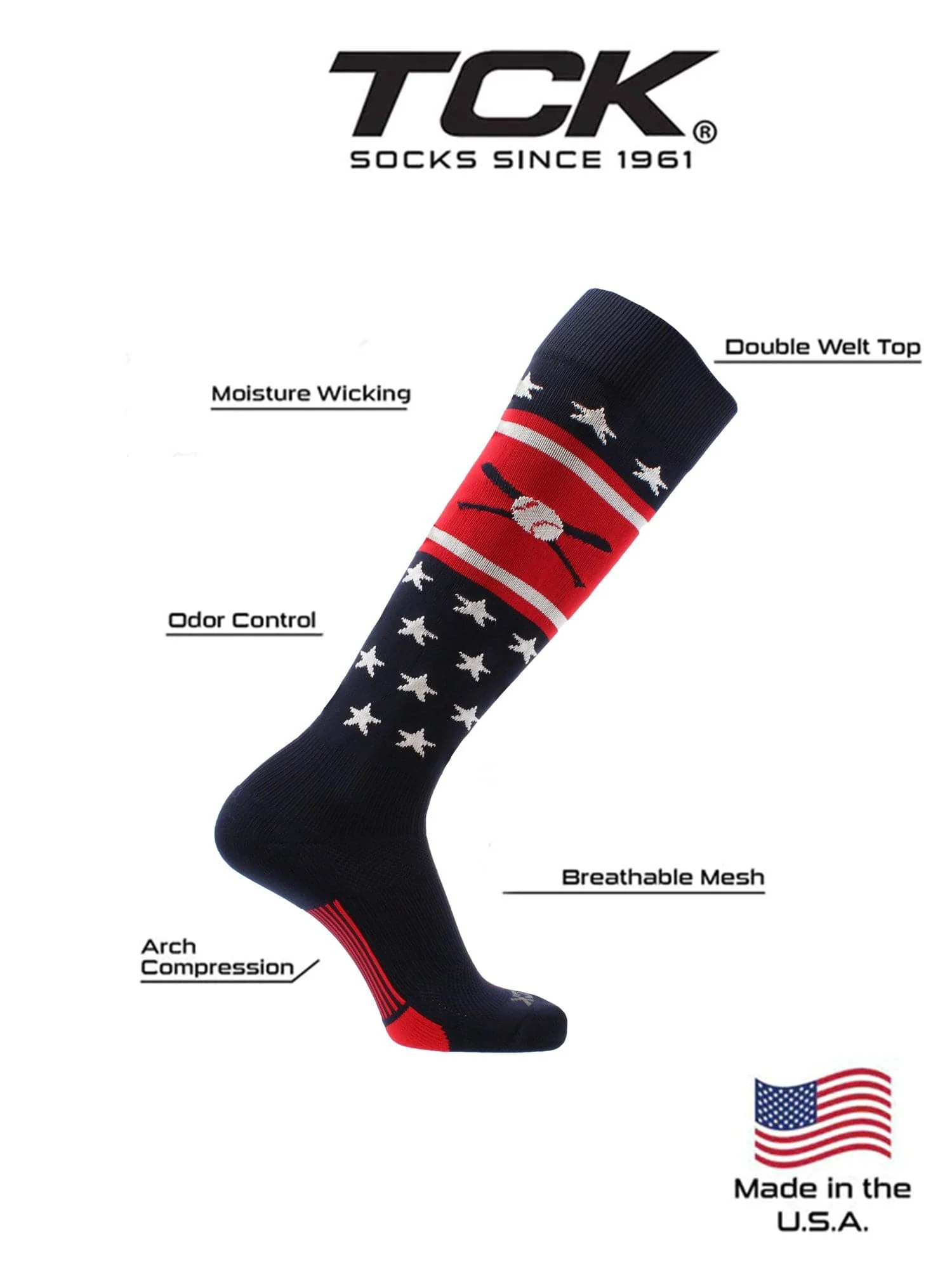 Patriotic USA Baseball Socks with Baseball Bats Logo - Image 3