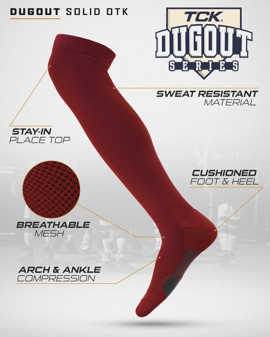 Custom Solid Over the Knee Baseball Socks - Dugout Pattern A - Image 3