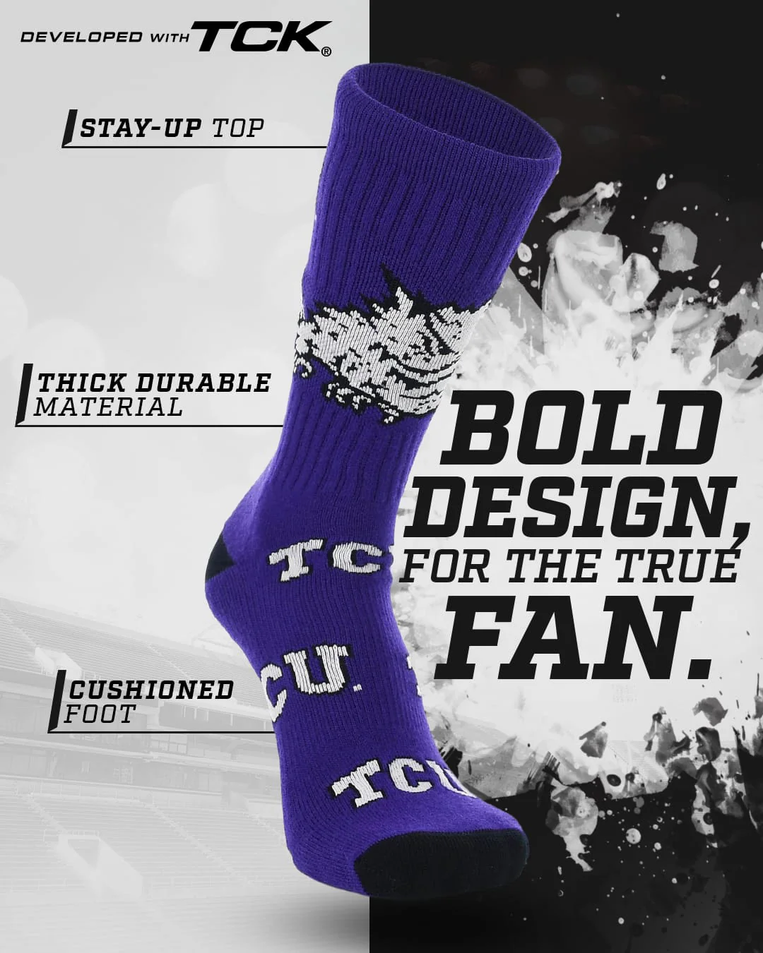 TCU Horned Frogs Mayhem Crew Socks - Image 2
