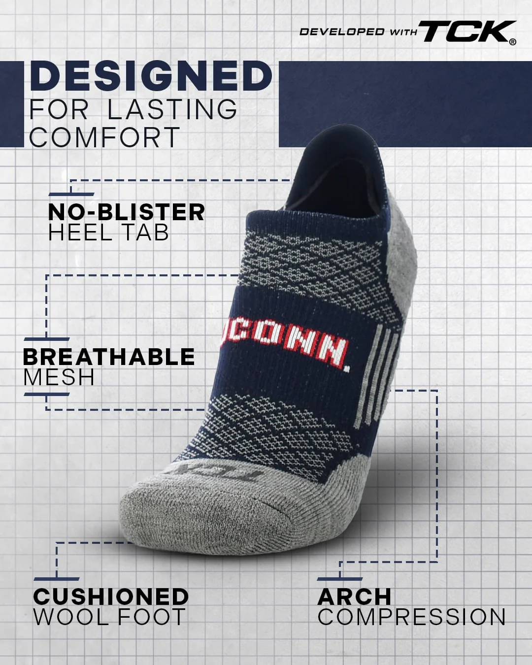 UConn Huskies No Show Tour Socks - Image 2