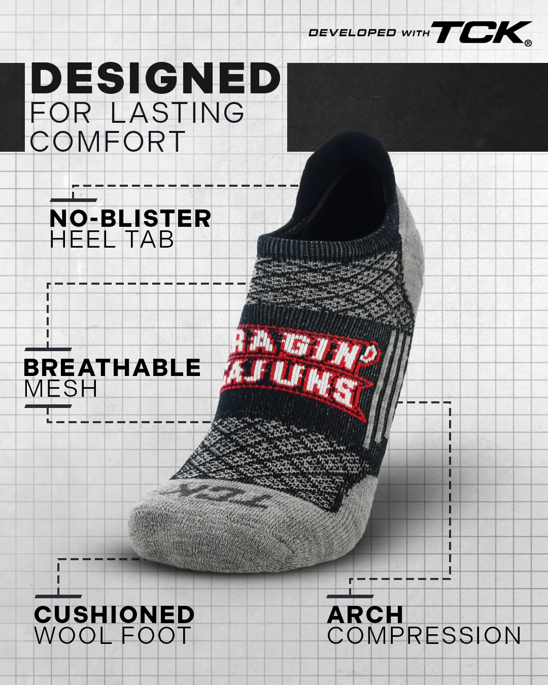 UL Lafayette Ragin Cajuns No Show Tour Socks - Image 2