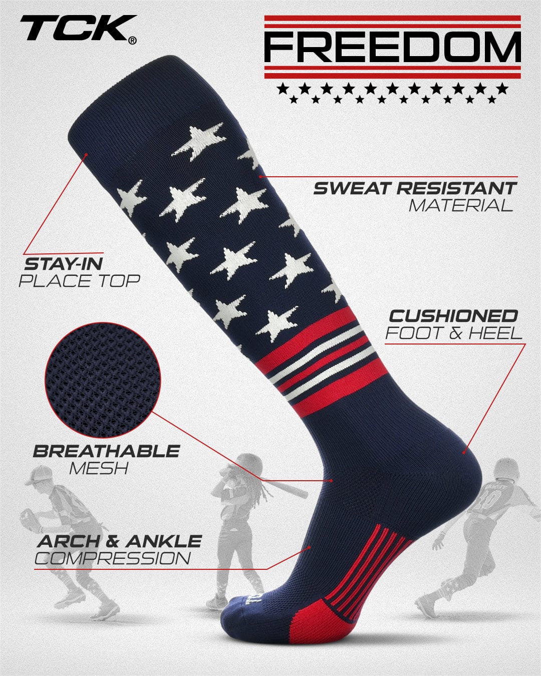 TCK Freedom Dugout USA Made Stars & Stripes OTC Socks - Image 2