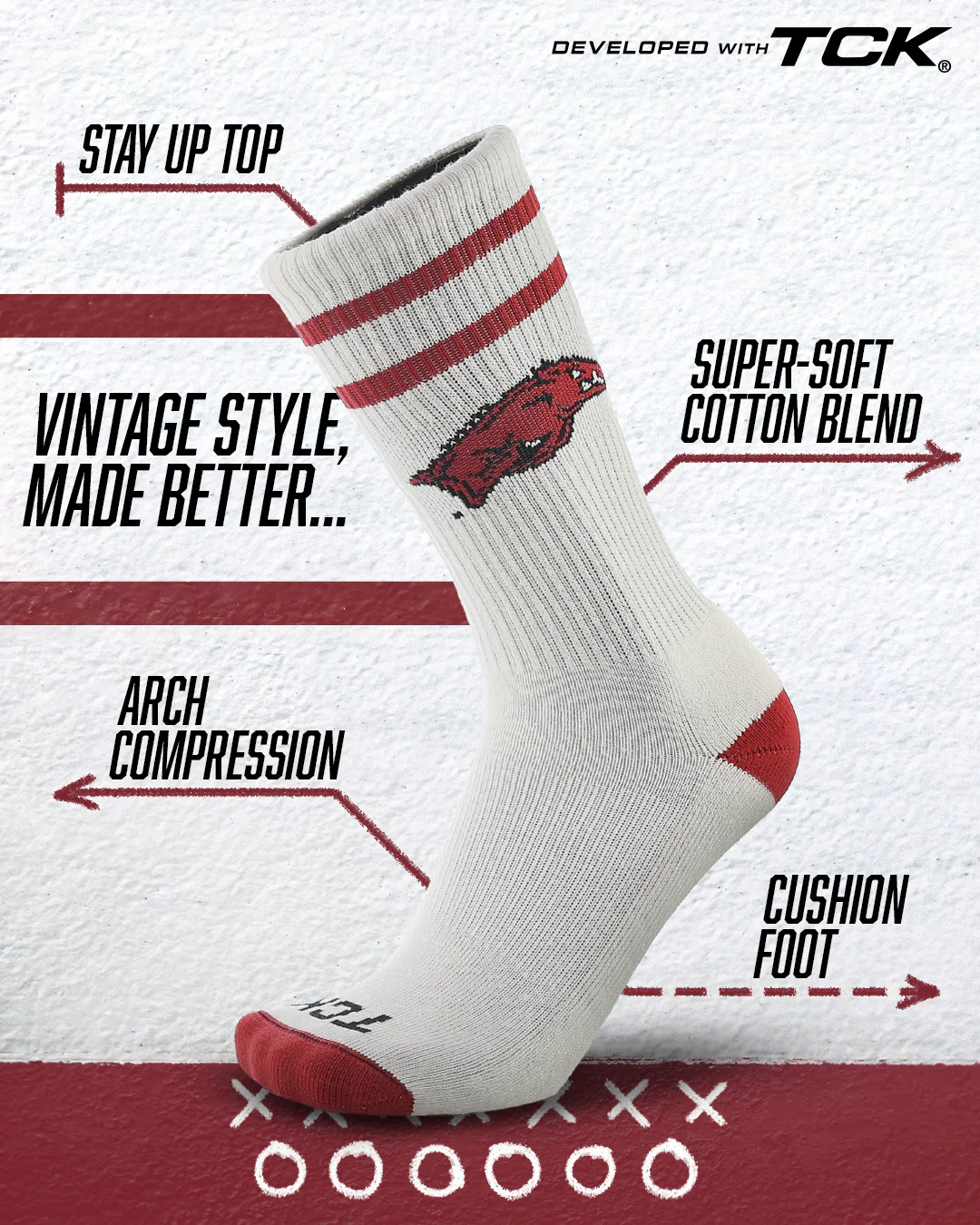 Vintage Arkansas Razorbacks Socks NCAA Socks For Men and Womens Soft Cotton Sock - Image 2