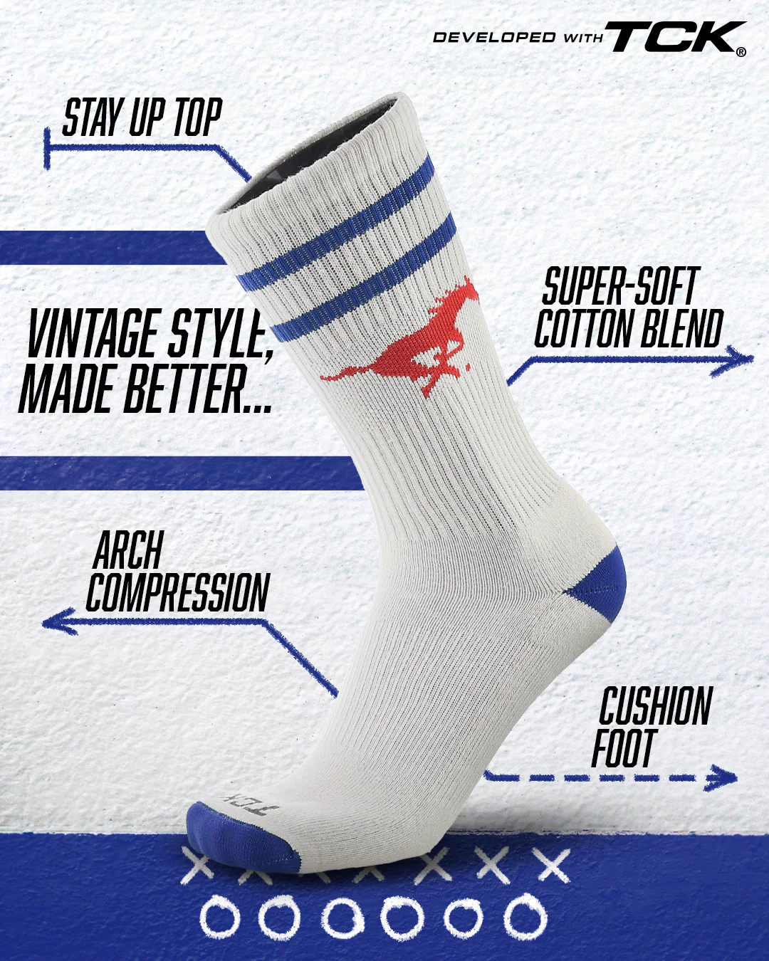 Vintage SMU Mustangs Socks NCAA Socks For Men and Womens Soft Cotton Sock - Image 2