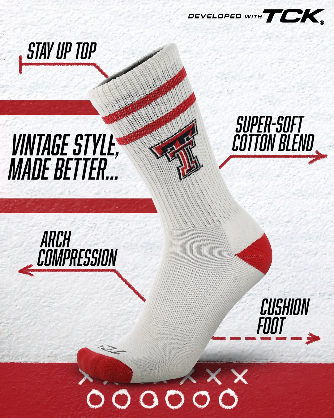 Vintage Texas Tech Red Raiders Socks NCAA Socks For Men and Womens Soft Cotton Sock - Image 2